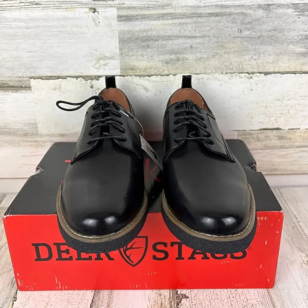 Deer Stags Mens 9.5 Highland Black Vegan Leather Casual Oxford Dress Shoe NEW